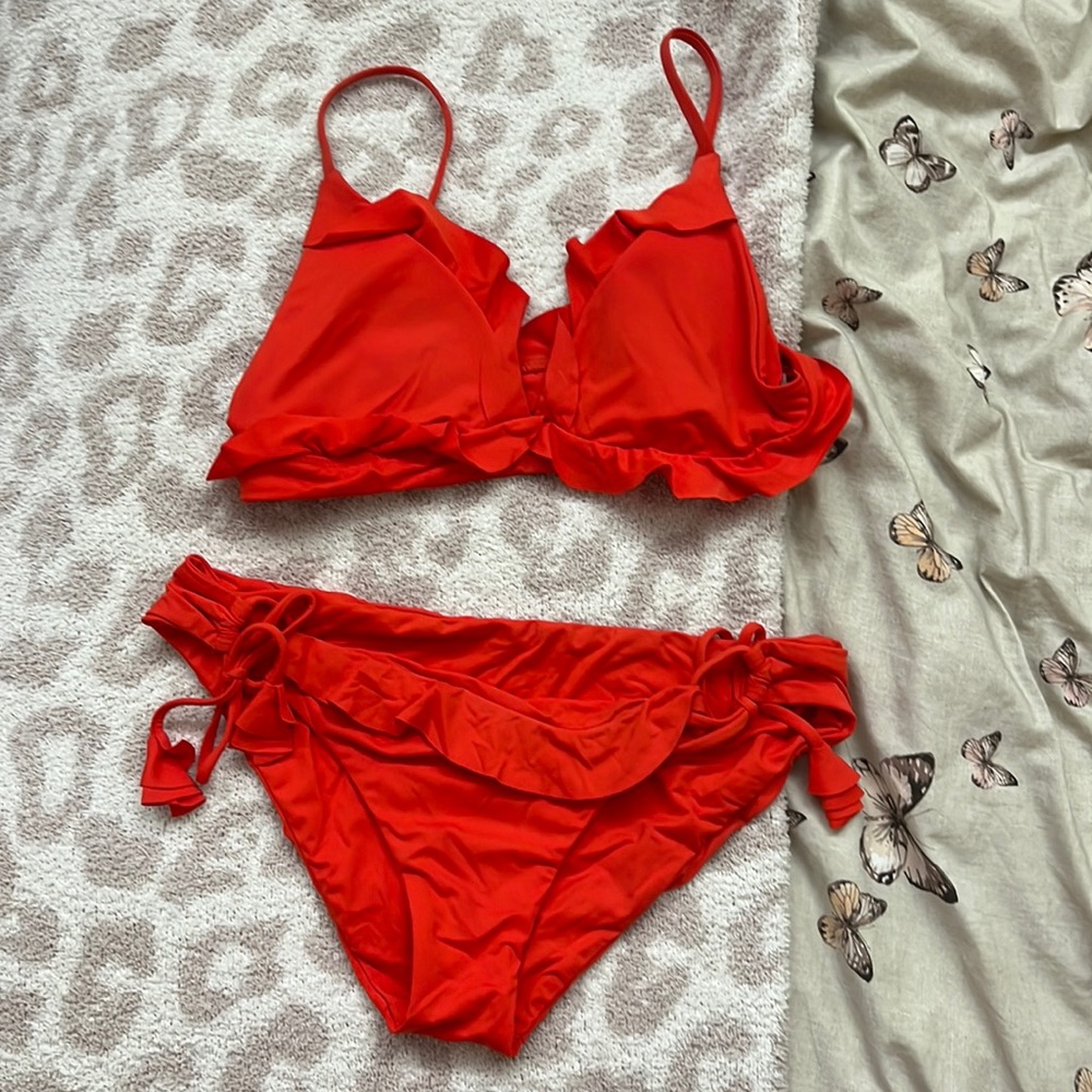 Orange ruffle BECCA tie two piece bikini